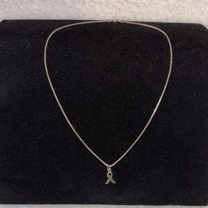 Sterling Silver Cancer Ribbon Charm on 17 in. Box Chain
